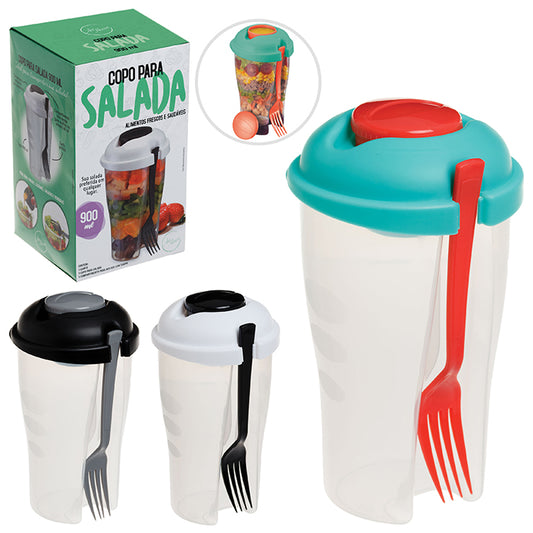 Copo De Salada 900Ml C/Garfo E Molheira