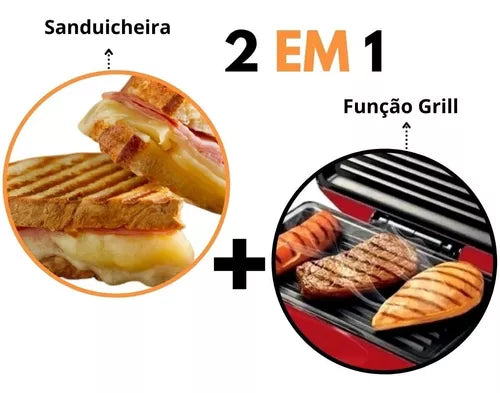 Sanduicheira E Grill AMS 370 Red Amvox 110v 750w