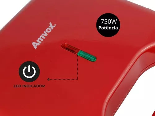 Sanduicheira E Grill AMS 370 Red Amvox 110v 750w