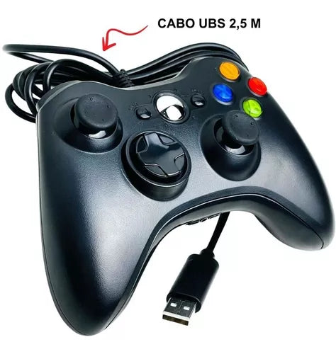 Controle Video Game Xbox 360 Pc Com Fio Joystick Manete X360 - Barato